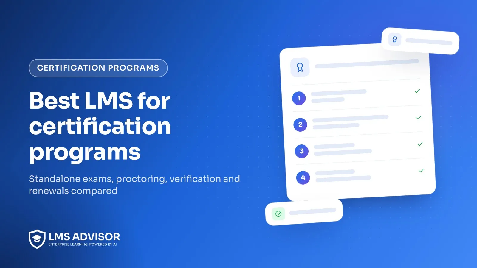 Best LMS for certification programs cover illustration: an award icon for exams, proctoring and certificate renewals