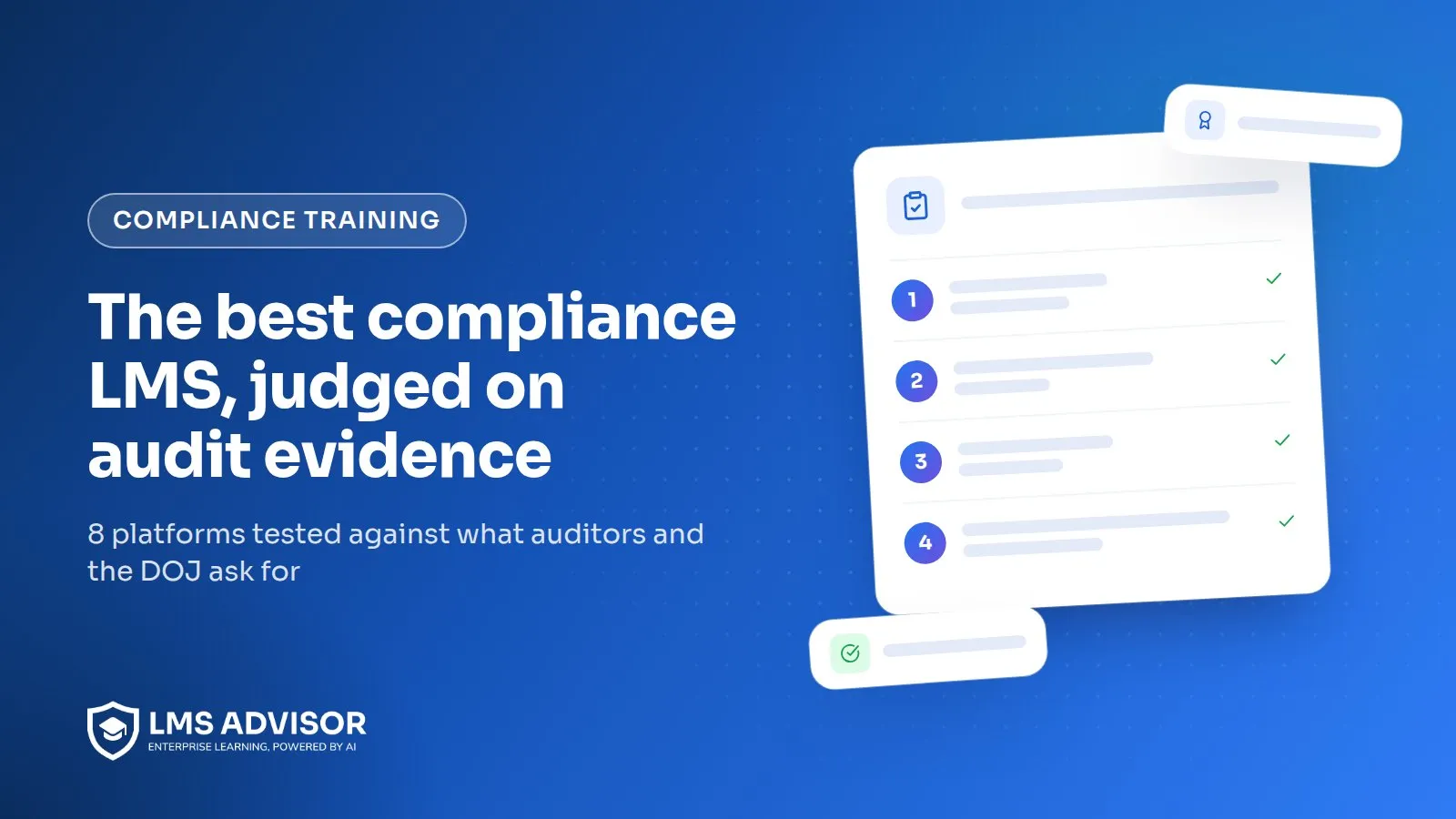 Compliance training LMS comparison cover illustration: a clipboard with a checkmark representing audit-ready training records