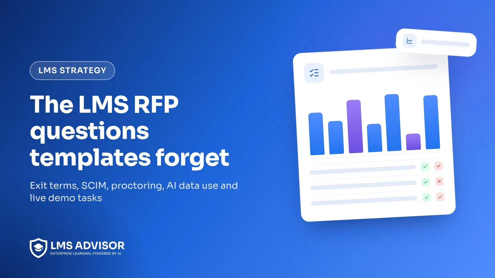 LMS RFP questions cover illustration: a checklist icon beside the headline The LMS RFP questions templates forget