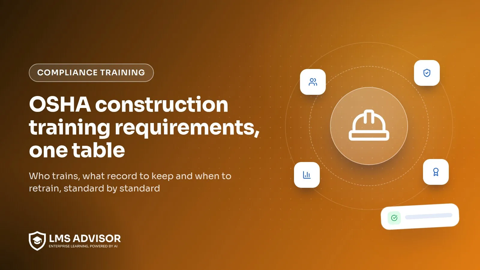 OSHA construction training requirements cover illustration: a hard hat above a table of 1926 standards with record types