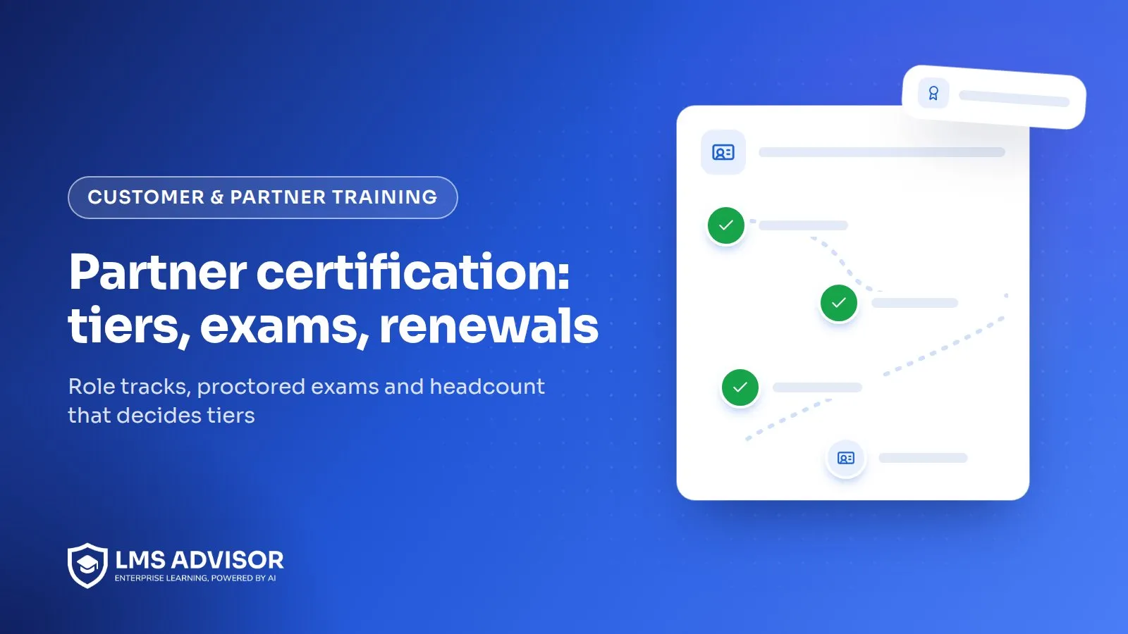 Partner certification program cover illustration: an ID card representing a verified partner credential