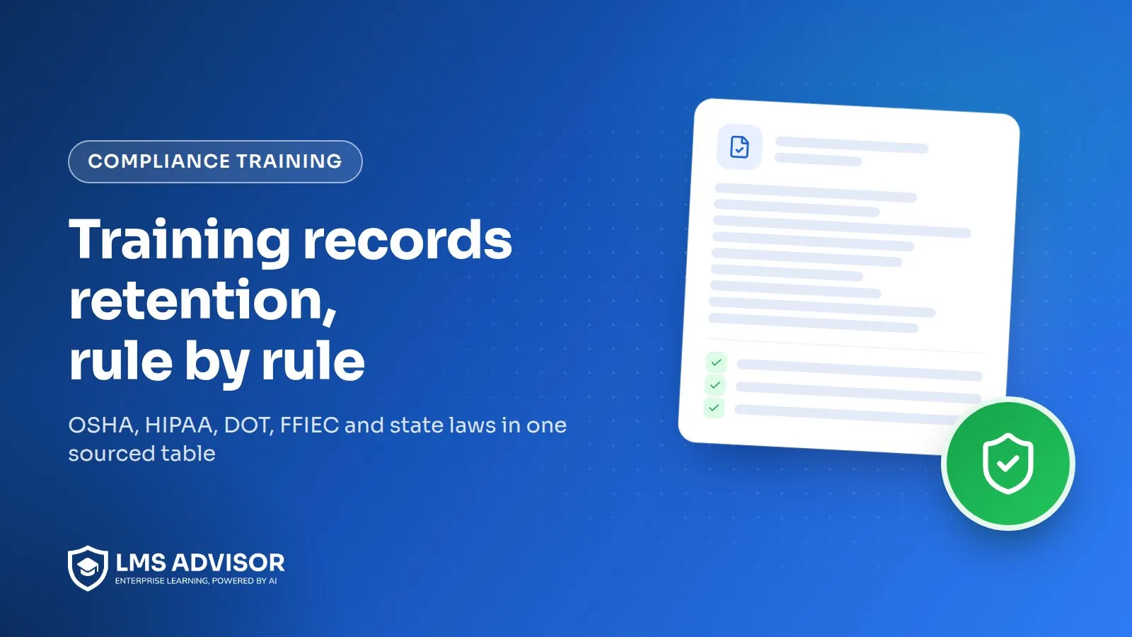 Training records retention cover illustration: a document with a checkmark representing a verified, audit-ready training record